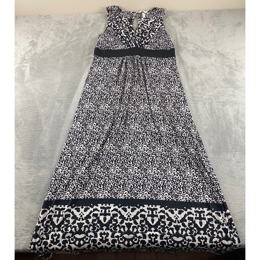 Soma Black White Animal Print Maxi Dress Sleeveless Empire Waist Large